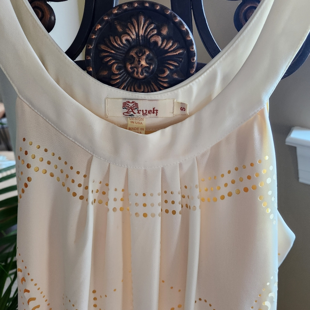 Aryeh Ivory Geometric Eyelet Dress With Vibrant Yellow Lining - Size Small - Picture 2 of 10